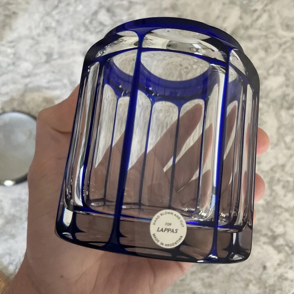 Lappas Hand Blown & Cut Crystal Cobalt Blue Glass Jar Heavy 4
